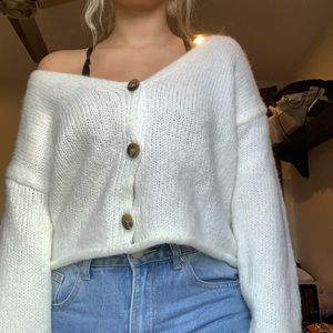 UO White off the shoulder sweater